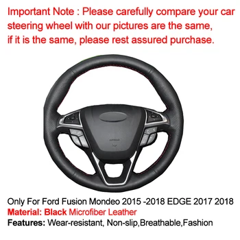 HuiER Ruční Šití Volant Kryt Non-slip Auto Styling Černé Kůže Pro Ford Fusion Mondeo - 2018 OKRAJI 2017 2018