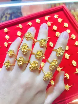 HX 24K Ryzího Zlata Prsten Real AU 999 Pevné Zlaté Prsteny Elegantní Lesklé Srdce Krásné Luxusní Módní Šperky Hot Prodej Nové 2020