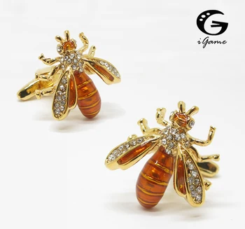 IGame Wasp manžetové Knoflíčky Zlaté Barvy Novinka Včelí Design Roztomilý Crystal Hmyzu Série Kvalitní Materiál Mosaz Doprava Zdarma
