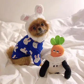 IN nový korejský roztomilý modrý a bílý králík na podzim a v zimě teplé malé psy dog svetr pet teplé jádro příze svetr