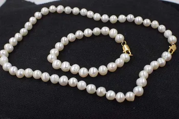 Jedna sada sladkovodní perlový bílý náhrdelník, náramek, 8-9mm, nar kolo FPPJ velkoobchod korálky přírody