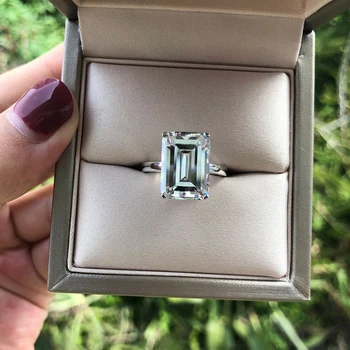 Jednoduché a Elegantní AAAAA Obdélník Zirkon Snubní prsteny pro ženy 925 sterling Silver Šumivé Růžové Bílé CZ Zásnubní šperky