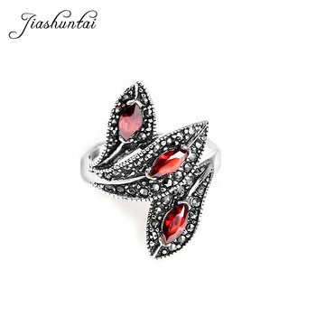 JIASHUNTAI 925 Sterling Stříbrné Prsteny Pro Ženy, Retro Přírodních Drahých Kamenů Ročník Thajské Stříbrné Prsteny Šperky Listy