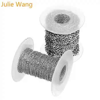 Julie Wang 10 Yardů/Roll 1-3mm z Nerezové Oceli Kříž O Řetězce Muži Ženy Řetěz Náhrdelník Náramek Šperky Zjištění Příslušenství