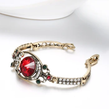 Kinel Luxusní Vintage Šperky Červená Satelity Náramky Turecké Antique Gold White Crystal Náramky Pro Ženy Bižuterie 2019 Nové
