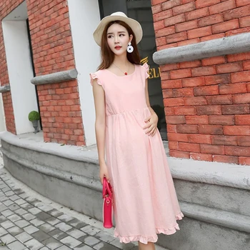 Korean Kauzální Volné Těhotenské Šaty Modré Růžové Prádlo Šaty Pro Těhotné Ženy, Těhotenství Nosit Letní Oblečení 2020