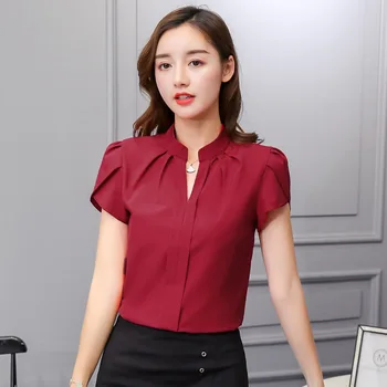 Korejský Módní Ženy Košile Ženy Šifon Košile Plus Velikost Elegantní Office Lady V Krku Bílá Halenka Košile Blusas Mujer De Moda