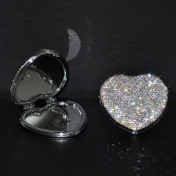 Kreativní Vykládané Kamínky Malé Kulaté Kosmetické Zrcadlo, Skládací Klapka Bling Mini Kapesní Zrcátko Módní Kawaii Make-Up Zrcátka