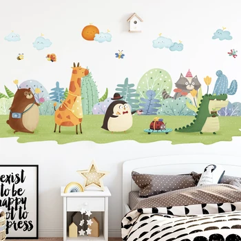 Kreslený Roztomilý postavili Zvířat Vinylové Samolepky na Zeď pro Ložnice, dětský pokoj, Baby room Vyměnitelné DIY Wall art Domácí Dekoraci