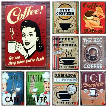 Káva znamení vintage plechové desky retro žehlička malířství nástěnné dekorace pro kavárny domů