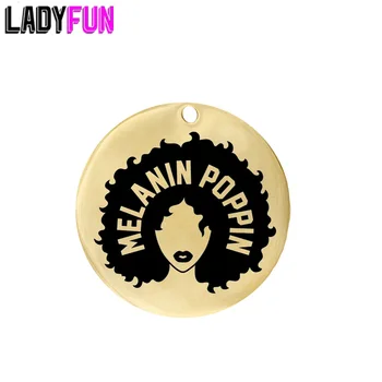 Ladyfun Melaninu Poppin Afro Dívka, Přívěsek Kouzlo Kulatý Disk 25mm Černá Afro Dáma Dárky Přívěsky Pro Výrobu Šperků