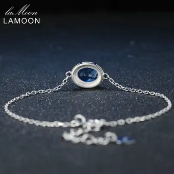 LAMOON Klasické 6x8mm Přírodní Ovál Modrý Topaz 925 Mincovní Stříbro Šperky S925 Náramek LMHI019
