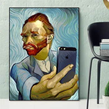 Legrační Umění Van Gogh Selfie telefonicky Plátno, Obrazy na Zeď Umění Plakáty a Tisky, Abstraktní Portrét Van Gogh Obrázky