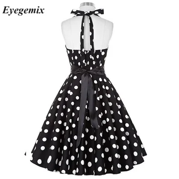Letní puntíkované Retro Šaty Ohlávka Hepburn Vintage 50S 60S Pin Up, Rockabilly Šaty šaty Plus Velikost Elegantní Party Vestidos 2020
