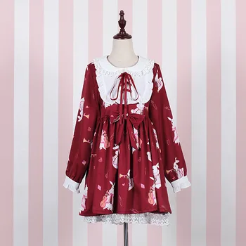 Lolita Šaty Sladký Králík Roztomilé Japonské Kawaii Dívky, Princezna Panna Vintage Gothic Tištěné Vzory, Krajka Bílá Červená Letní Sukně
