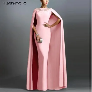 Lugentolo Party Šaty Ženy 2020 Nové Módní Plášť Falešné dvoudílný Oblek bez Rukávů Říše Kolem Krku Pevné Pouzdro Dlouhé Šaty