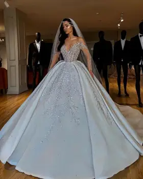 Luxusní arabské dubaji Plus Velikost Ples Šaty Svatební Šaty Čiré CustomCrystals Korálky, Flitry Délka Podlahy Svatební Šaty Svatební Šaty