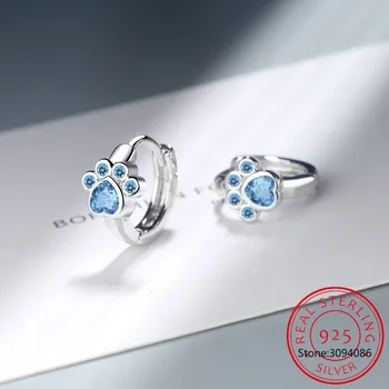 Luxusní Elegantní Styl Šperky Blue Crystal 925 Sterling Silver Náušnice Pro Ženy, Roztomilé Psí Tlapky Obruče Náušnice FQL20011