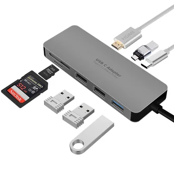 MantisTek H3 7-In-One Typ-C na USB 3.0 4K Displej PD Nabíjení Rozbočovač USB TF SD Card Reader Slot Type-C PD Poplatku DP-ATL Režimu