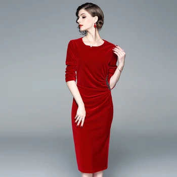 MARKOWO Návrhář Značky roku 2020 ženy je nového kolem krku samet s korálky červené lady style šaty, hostina plná barva šaty, sukně
