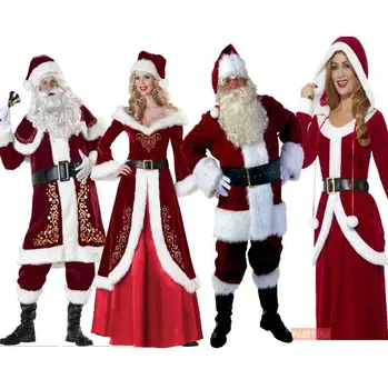 Milovníky oblečení Vánoční Kostýmy Santa Claus Dospělé Červené Vánoční Oblečení Cosplay Kostým Luxusní Kostým Holiday Party Šaty