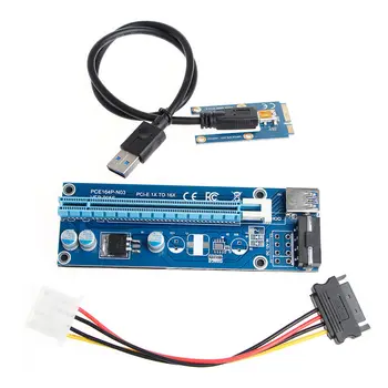 Mini PCI-E Express 1x To16x USB 3.0 Rozšiřující Riser Karta, Adaptér SATA Napájecí Kabel