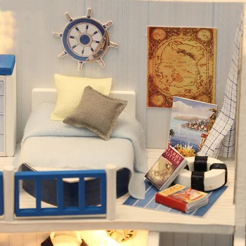 Miniaturní Roombox DIY Domeček pro panenky S Nábytek Dřevěný Dům Zvuk Moře Mini House Hračky Pro Děti, Dárky k Narozeninám