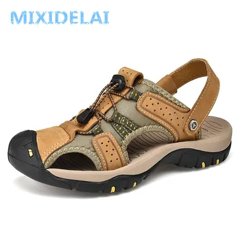 MIXIDELAI Pánské Sandály z Pravé Kůže v Létě Roku 2020 Nové Beach Muži Ležérní Obuv Venkovní Sandály Velká Velikost 38-47 Módní Pánské boty