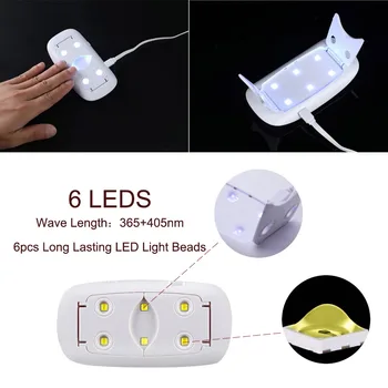 MIZHSE Nehty Vlasů Mini UV Vytvrzování Lampa 6W UV LED Světlo Nail Art Stroj Nail Gel na nehty Pro Manikúru Portable S rozhraním USB Kabel