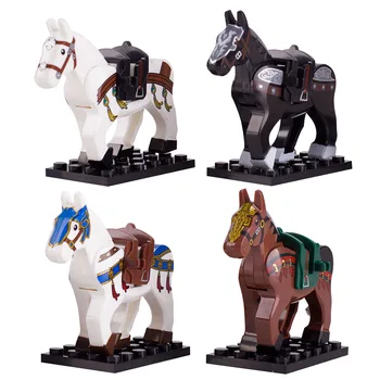 MOC Středověké Vojenské Roman Knight Warhorse Model Stavebních Bloků Koně City Farm Animal Příslušenství Cihly Děti Hračky C212