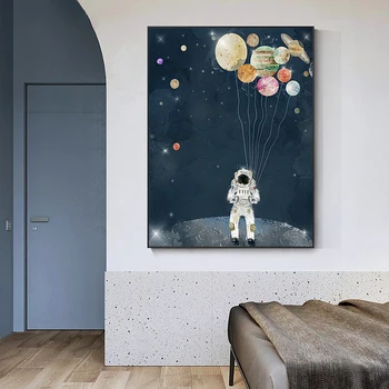 Moderní Art space star Plátno Plakát A Tisk astronauti, kosmonauti olejomalba Umění Zdi Pro Obývací Pokoj bez rámu