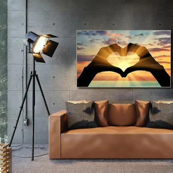 Moderní Scenérie Wall Art Plátno Obrazy 5 Kusů HD Print západ Slunce Srdce Tvar Plakáty Domů Dekor Nástěnné Malby Pro Obývací Pokoj