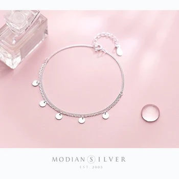 Modian Klasické 925 Sterling Silver, Kolo Flitry Dvojité Řetězce Náramek pro Ženy, Jednoduchý Náramek Korea Styl Jemné Šperky Dárek
