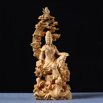 Moon Guanyin Dřevo Řezbářské Bohyně Milosrdenství Sochy Boutique Mír Láska Článku Masivního Dřeva Buddha Sochařství Umělecké Sbírky