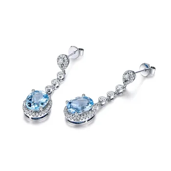 MOONROCY Stříbrné Barvy CZ Dlouhé Náušnice Modrý Ovál Crystal pro Ženy, Dívky Dárek Dropshipping Svatební Módní Šperky Velkoobchod