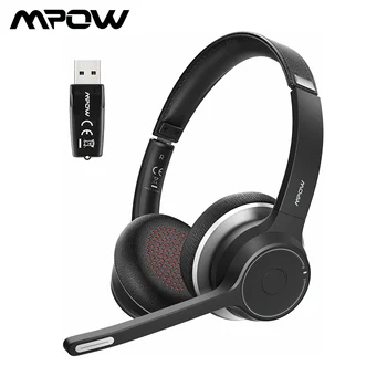 Mpow HC5 Náhlavní souprava Bluetooth s USB Adaptérem Bluetooth 5.0 Bezdrátové Sluchátka s potlačení Šumu Mikrofonu pro Podnikání Skype PC