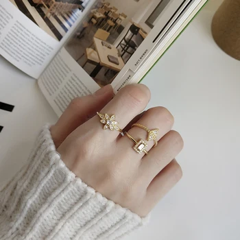 MÁM Módní korejské Luxusní Vydláždit Zirkony Geometrické Květ Prst Prsten pro Ženy Real 925 Sterling Silver Party Svatební Šperky