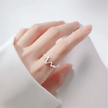 MÁM Skutečné 925 Sterling Silver Minimalistické Geometrické Linie Vlna Tlukot srdce Prsteny pro Ženy Módní Šperky Příslušenství