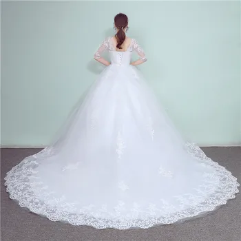 Móda V krku Svatební Šaty 2021 Vestido De Noiva Zakázku Royal dlouhý Vlak Pošity Krajkou Půl Rukáv Výšivka 72