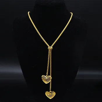 Móda z Nerezové Oceli Srdce Náhrdelník pro Ženy Zlato Barva Dlouhý Náhrdelník Šperky acero inoxidable joyeria mujer N1373S03