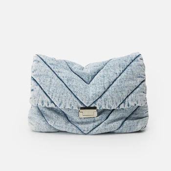 Módní denim prošívané ženy tašky přes rameno značkové řetězy kabelky luxusní modré messenger bag ženské velké náměstí kabelky sac 2020