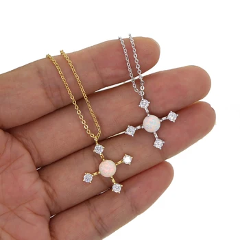 Módní elegantní Bílé ohnivý opál Kamenný Kříž design přívěsek náhrdelník zlatý řetěz horké módní jednoduché šperky pro dívky ženy