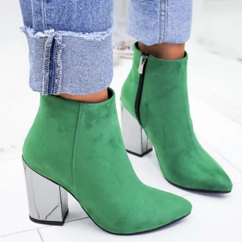 Módní Nové Špičaté Toe Dívka Boty Stádo Solid Ženy, Pevné boty Boty Podzim Zima 2020 Nový High-podpatky Boty Zelená Červená