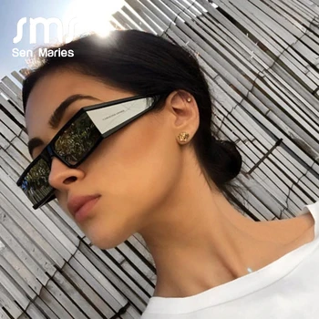 Módní Obdélník Malý sluneční Brýle, Ženy 2019 Luxusní Značky Mirror Stříbrná Černá Jasné Objektiv Jeden Kus Punk Muži Gafas Odstíny UV400