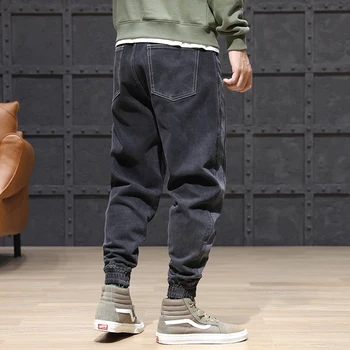 Módní Streetwear Muži Džíny Černé Pruhy Sestříhané Značkové Džínové Kalhoty Japonské Ročník Hip Hop Džíny Mužů, Harémové Kalhoty