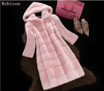 Módní umělé kožešiny kabát ženy plný rukáv vlna střih skutečný králičí kožešiny teplé zimní kabáty a bundy s kapucí