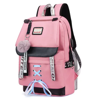 Módní Ženy Batohy, Školní Tašky Pro Dívky, Teenageři, Studenti Backbag Ležérní Cestovní USB Nabíjení Vodotěsný Růžové Batohy
