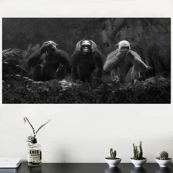 Nordic Dekor Tři Opice Malířské Plátno Bílé a Černé Plakát a Tisk Moderní Umění Zdi pro Obývací Pokoj Ložnice Dekor