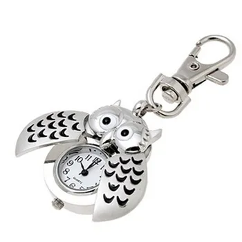 Nová Móda z Nerezové Oceli Kapela Dámské Náramkové hodinky Dámské Mini Kovový Kroužek na Klíče sova double open Quartz Hodinky Clockrelogio 55