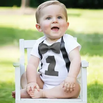 Nové Baby Boy Můj První 1. Narozeniny Party Gentleman Luk Romper Kombinéza Oblečení
